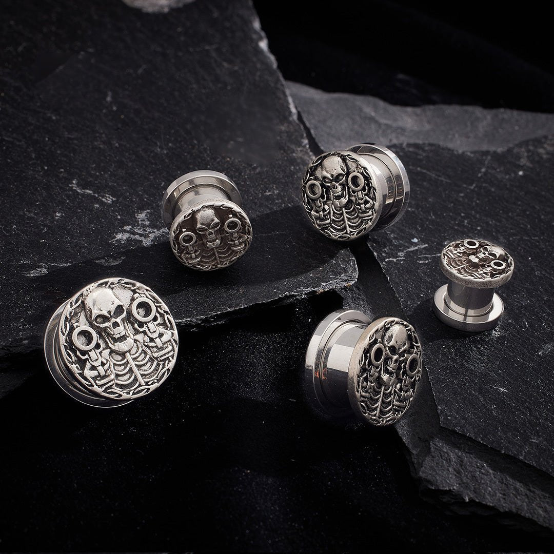 PunkPlugs Skull Ear Tunnels 8 - 16mmSilver0g (8mm) - PunkPlugs