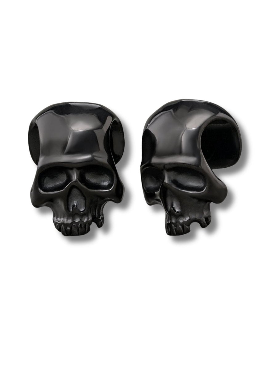 black skull head ear weights