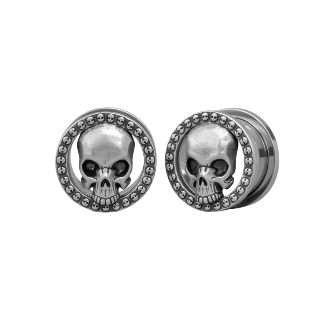 PunkPlugs Skull Ear Tunnels for Stretched EarsSilver0g (8mm) - PunkPlugs