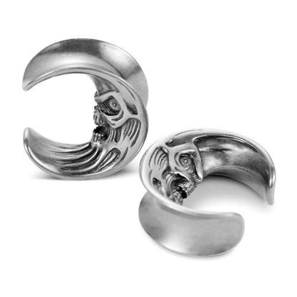 PunkPlugs Skull Moon Ear Tunnels SaddlesSilver0g (8mm) - PunkPlugs