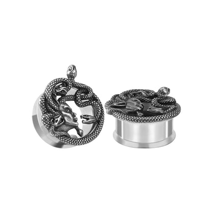 PunkPlugs Snake Head Ear TunnelsSilver0g (8mm) - PunkPlugs