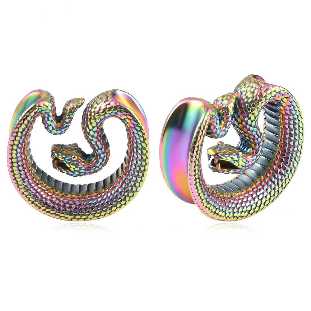 PunkPlugs Snake Steel Ear Tunnels SaddlesRainbow0g (8mm) - PunkPlugs