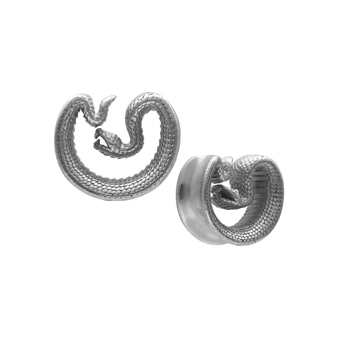 PunkPlugs Snake Steel Ear Tunnels SaddlesSilver0g (8mm) - PunkPlugs