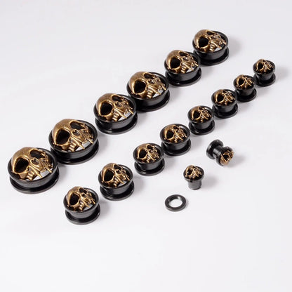 Punkplugs Unique Skull Head Ear Gauges TunnelsGold0g (8mm) - PunkPlugs