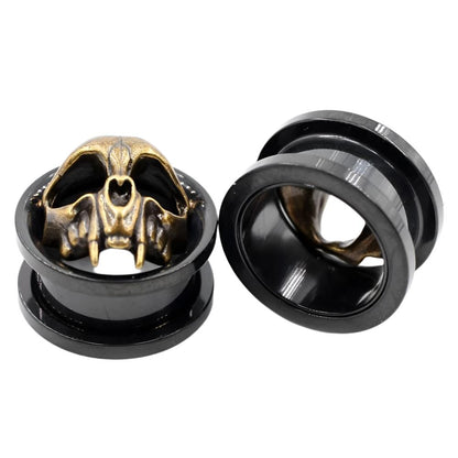 Punkplugs Unique Skull Head Ear Gauges TunnelsGold0g (8mm) - PunkPlugs