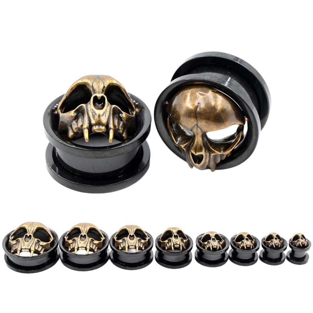 0g 8mm Black Skull Pentagram Screw On Tunnel Plug Earrings – 25mm Diameter, Acrylic, Unbranded Goth Punk Wicca Style