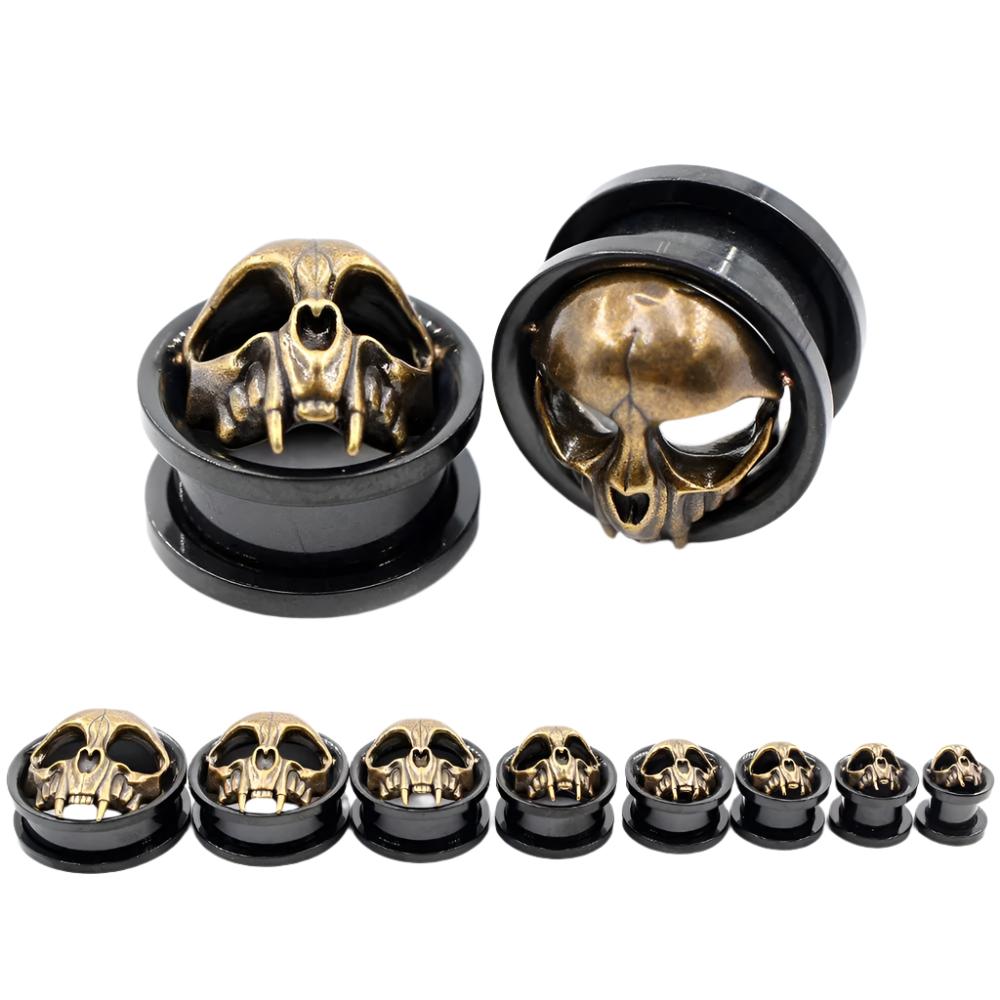 Punkplugs Unique Skull Head Ear Gauges TunnelsGold0g (8mm) - PunkPlugs