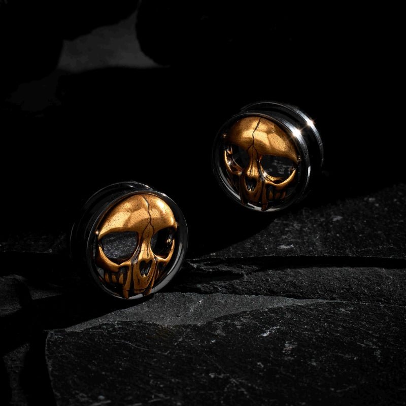 Punkplugs Unique Skull Head Ear Gauges TunnelsGold0g (8mm) - PunkPlugs